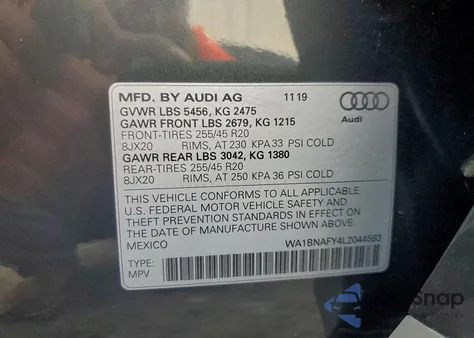 2020 Audi Q5 Premium Plus из США, поврежденный, VIN WA1BNAFY4L2044583